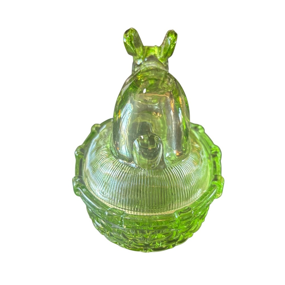 Green Bunny Candy Jar Trinket Dish with Lid nesting Easter - Picture 7 of 14